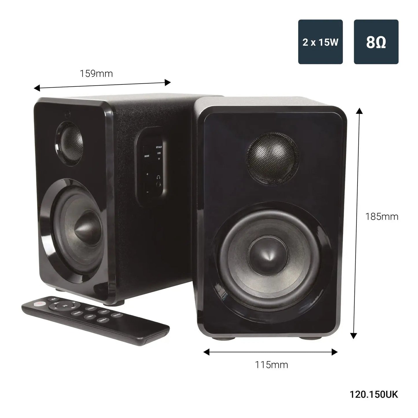 AV Link Active Bluetooth Bookshelf Speakers Black