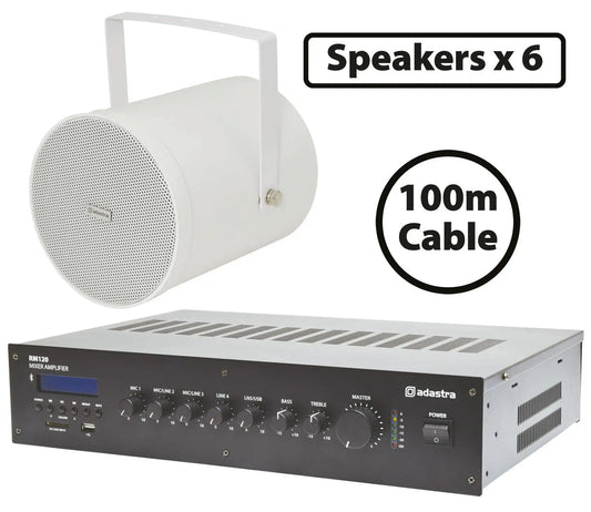 Adastra 6 x White Sound Projectors with 120W Mixer-Amp