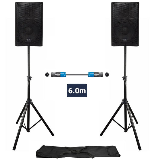 QTX QUEST-10 Two Speaker PA Setup with Stands & Lead