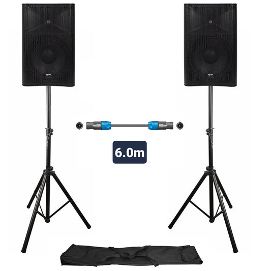 QTX QUEST-12 Two Speaker PA Setup with Stands & Lead