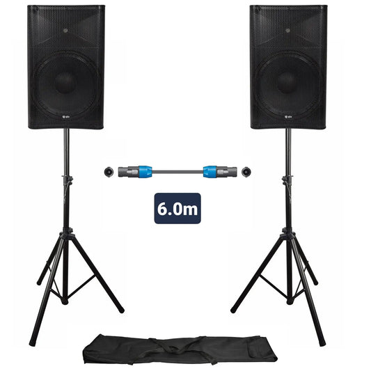 QTX QUEST-15 Two Speaker PA Setup with Stands & Lead