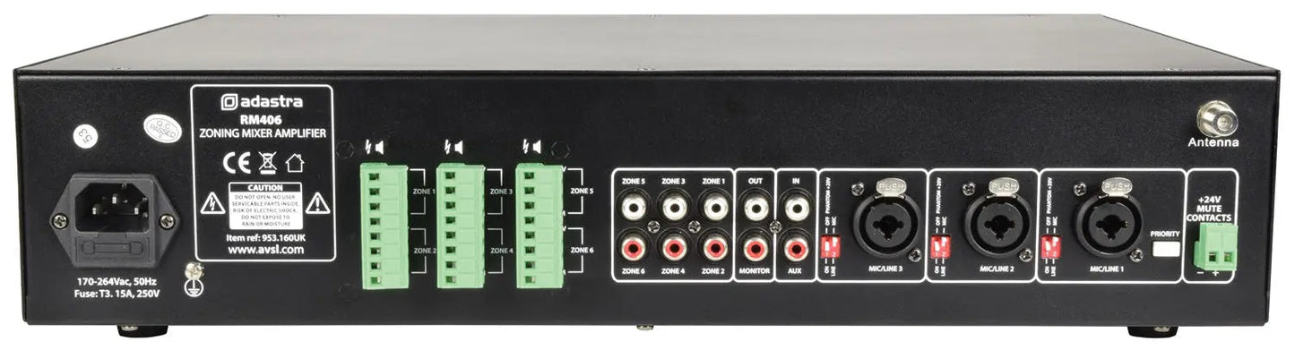 Adastra RM406 Mixer-Amp 100V 6 x 40W + USB/SD/FM/BT