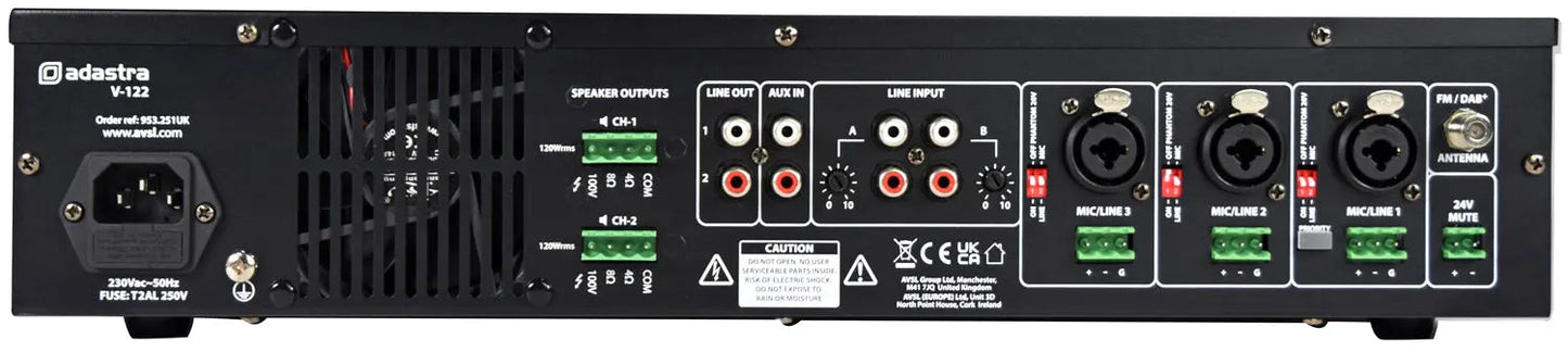 Adastra V-122 Mixer-Amplifier 100V with DAB+/FM/USB/SD/BT