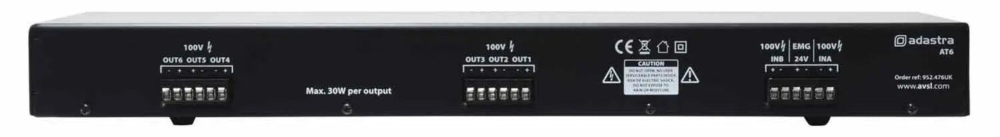 Adastra AT6 Volume Attenuator + A/B Switcher 100V 6 x 30W