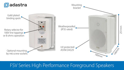 Adastra FSV-W High performance foreground speaker, 100V line, 8 Ohm, 65W rms, white