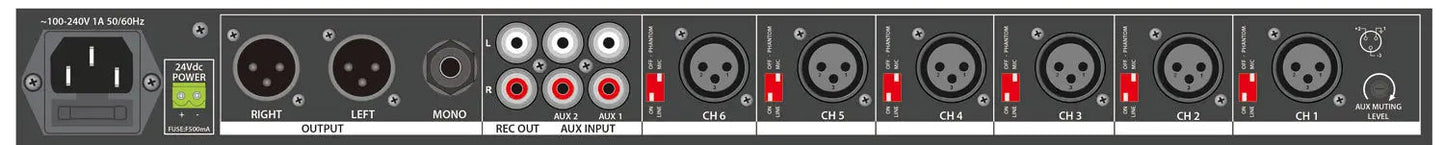 Adastra ML622 6 Mic + 2 Aux Rack Mixer 1U