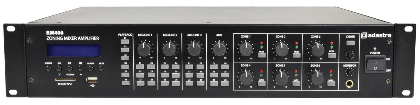 Adastra RM406 Mixer-Amp 100V 6 x 40W + USB/SD/FM/BT