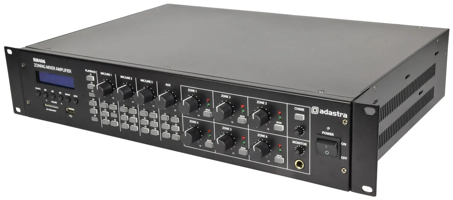 Adastra RM406 Mixer-Amp 100V 6 x 40W + USB/SD/FM/BT